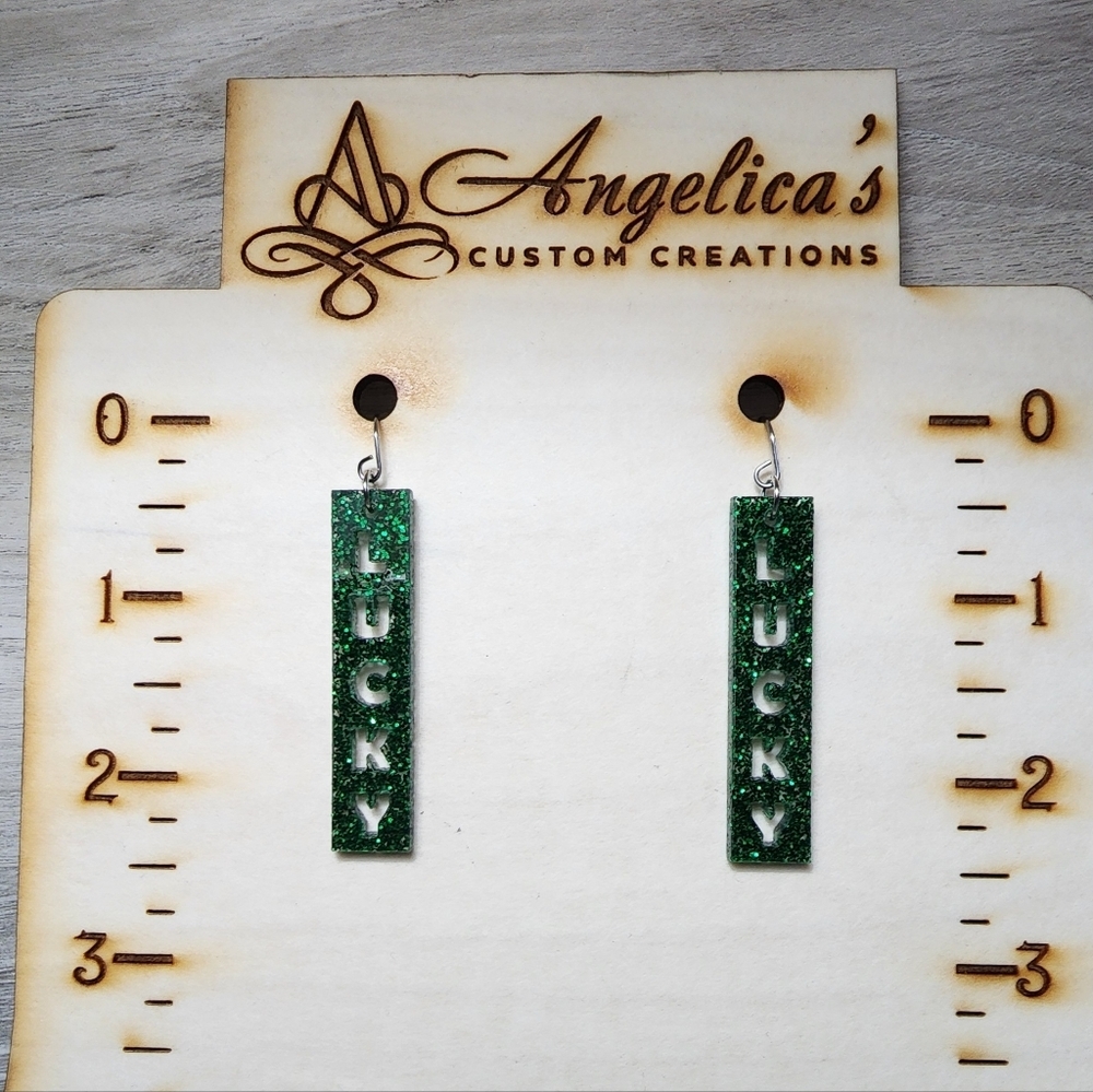 Lucky Glitter Acrylic Drop Earrings